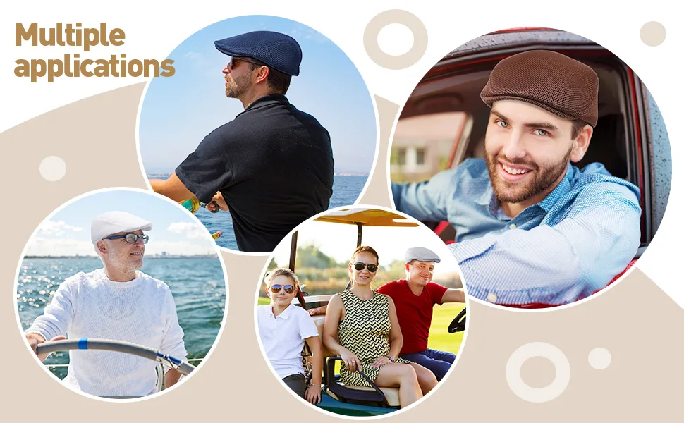 Geyoga 6 Pieces Men's Mesh Flat Cap Breathable Summer Newsboy Hat Cabbie Flat Cap Blue, Black, White, Brown, Light Gray, Khaki - product information 4
