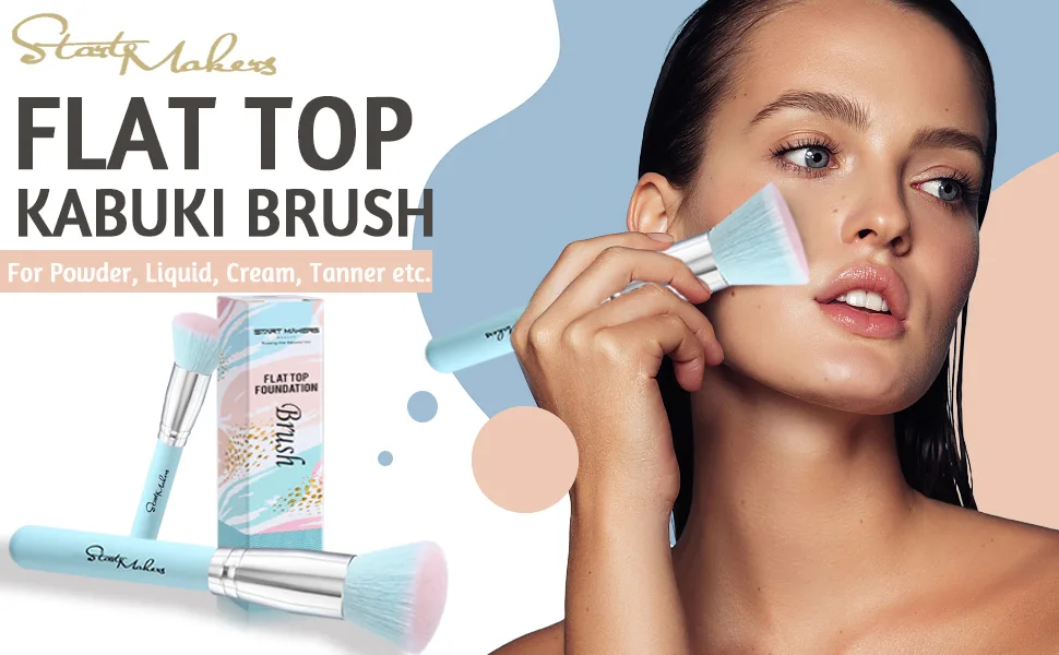 Makeup Brushes Foundation Brush for Liquid Makeup, Flat Top Kabuki Foundation Brush Premium Make up Brushes Liquid Blending Mineral Powder Buffing Stippling Flawless Face Brush Makeup Tools(Blue) 1Pc Blue - foundation makeup brush