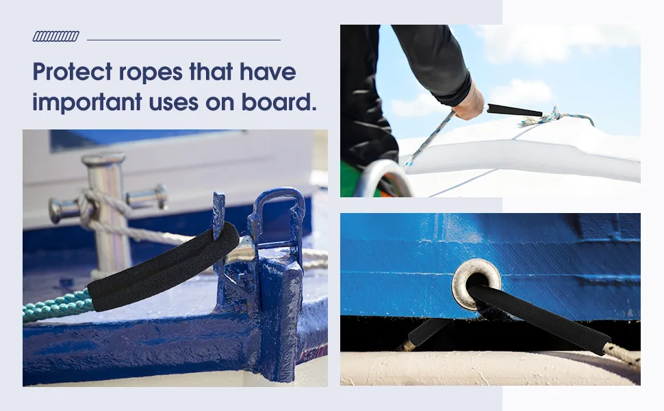 Dock Line Chafe Guards Removable Chafe Secure Guard 14 Inches Length Chafe Guard for Dock Lines Black Line Rope Chafe Guard for Boat - product information 3