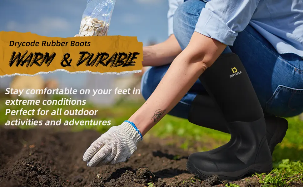 DRYCODE Rubber Boots for Men and Women, Waterproof Durable 6mm Warm Rubber Neoprene Boots, Rain Boot Outdoor Boots, Size 5-14 11 Women/11 Men Graphite Black - muck boots for men