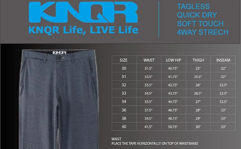 KNQR Mens Casual Performance Quick Dry 4way Stretch Outdoor Sport Active Running Training Golf Pants 30 Heather Blue - MPT10 SIZE CHART