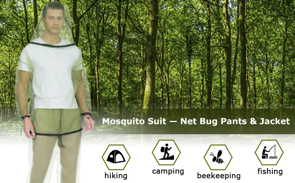 HENNCHEE Mosquito Suit, Bug Jacket Breathable Mesh Bug Pants, Outdoor Full Body Protection Mosquito Proof Clothing Green Small/Medium - product information 1