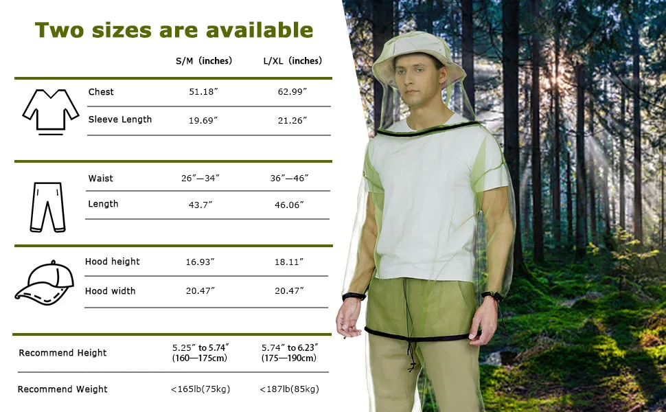 HENNCHEE Mosquito Suit, Bug Jacket Breathable Mesh Bug Pants, Outdoor Full Body Protection Mosquito Proof Clothing Green Small/Medium - product information 2