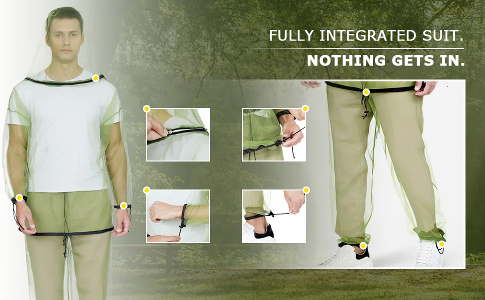 HENNCHEE Mosquito Suit, Bug Jacket Breathable Mesh Bug Pants, Outdoor Full Body Protection Mosquito Proof Clothing Green Small/Medium - product information 3