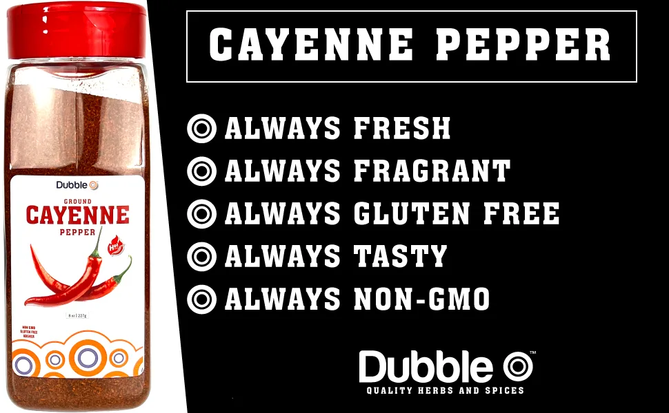 Ground Cayenne Pepper 8 oz. - 55,000 SHU, Non GMO, Kosher, Halal, and Gluten Free - Dubble O Brand - Cayenne Pepper