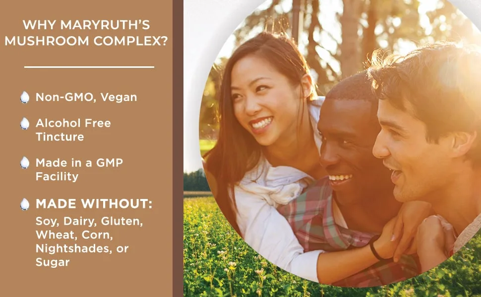 USDA Organic Mushroom Complex by MaryRuth's | Herbal Liquid Drops | Immune Support, Cognitive Function, Stress Relief, Overall Wellness | Non-GMO, Vegan, Alcohol Free Tincture | 1 oz, 30 Servings - Mushroom Complex Herbal Liquid Drops