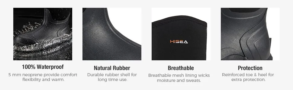 HISEA Men's Rain Boots Waterproof Insulated Rubber Boots with Steel Shank Neoprene Mud Boots Outdoor 11 Grey - insulated boots for men waterproof