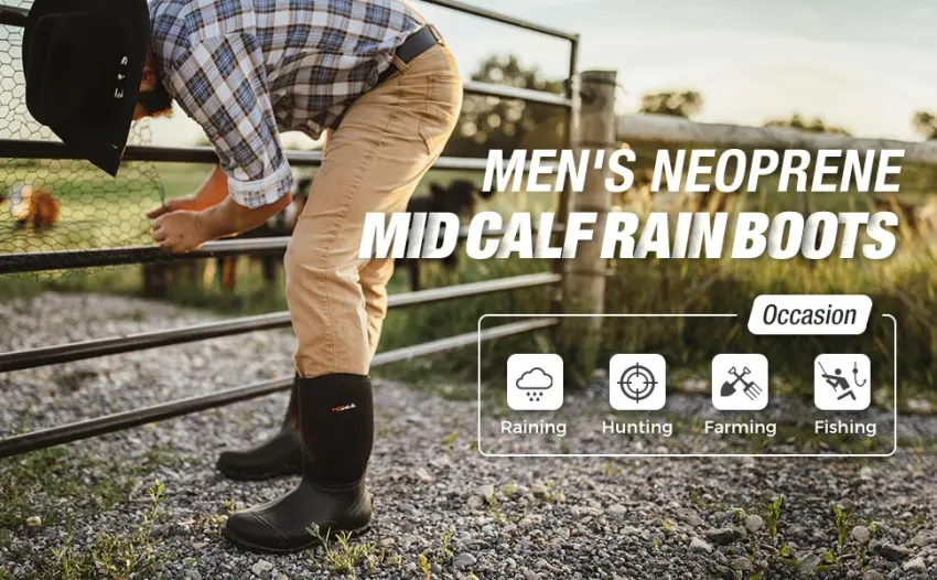 HISEA Men's Rain Boots Waterproof Insulated Rubber Boots with Steel Shank Neoprene Mud Boots Outdoor 11 Grey - rain boots men rubber boots