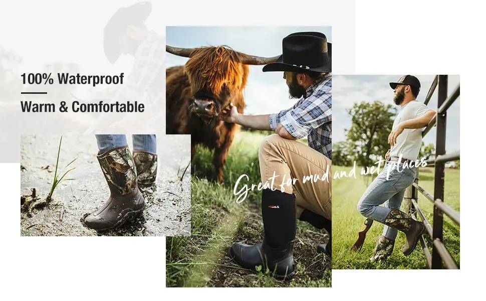 HISEA Men's Rain Boots Waterproof Insulated Rubber Boots with Steel Shank Neoprene Mud Boots Outdoor 11 Grey - rubber boots for men rain boots