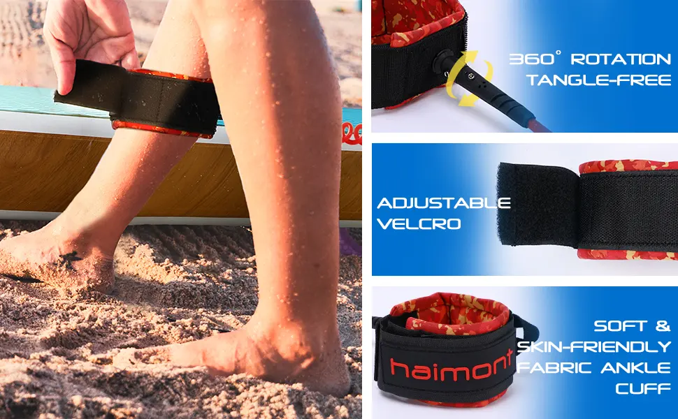 Haimont Premium SUP Leash, Stand Up Paddle Board Surfboard Coil Leash Leg Rope with Adjustable Thigh Ankle Cuff for Paddleboard, Longboard, Shortboard Blue - paddleboard leash