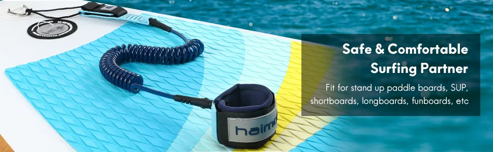 Haimont Premium SUP Leash, Stand Up Paddle Board Surfboard Coil Leash Leg Rope with Adjustable Thigh Ankle Cuff for Paddleboard, Longboard, Shortboard Blue - stand up paddle board leash