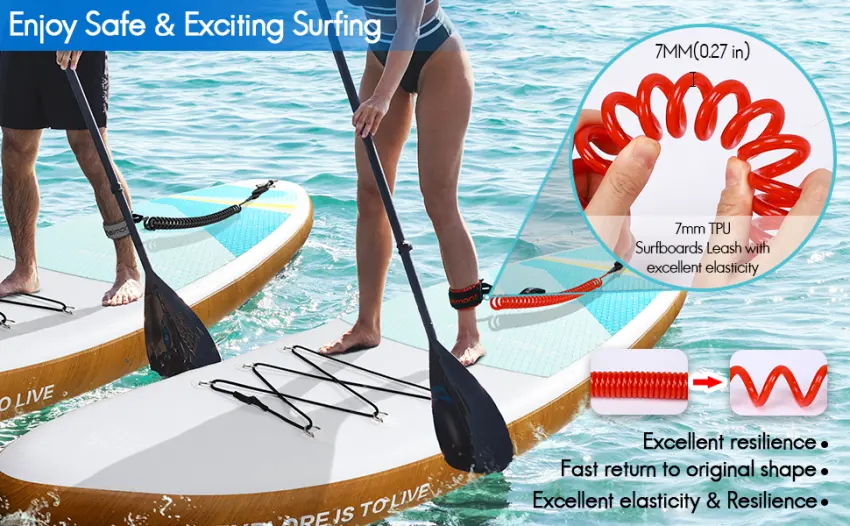 Haimont Premium SUP Leash, Stand Up Paddle Board Surfboard Coil Leash Leg Rope with Adjustable Thigh Ankle Cuff for Paddleboard, Longboard, Shortboard Blue - sup leash