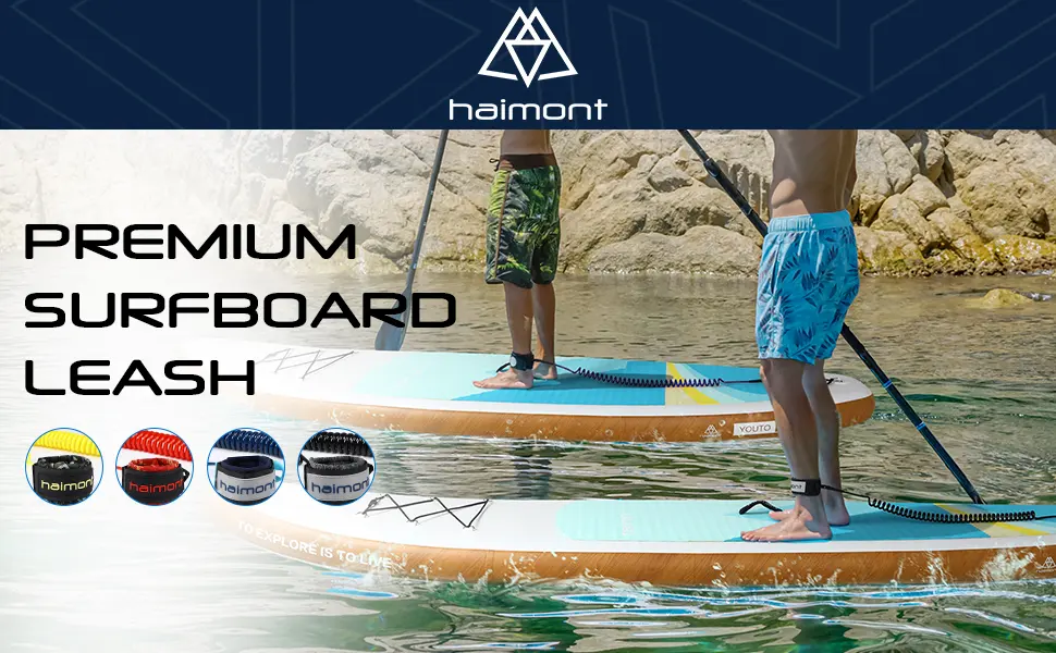 Haimont Premium SUP Leash, Stand Up Paddle Board Surfboard Coil Leash Leg Rope with Adjustable Thigh Ankle Cuff for Paddleboard, Longboard, Shortboard Blue - sup leash