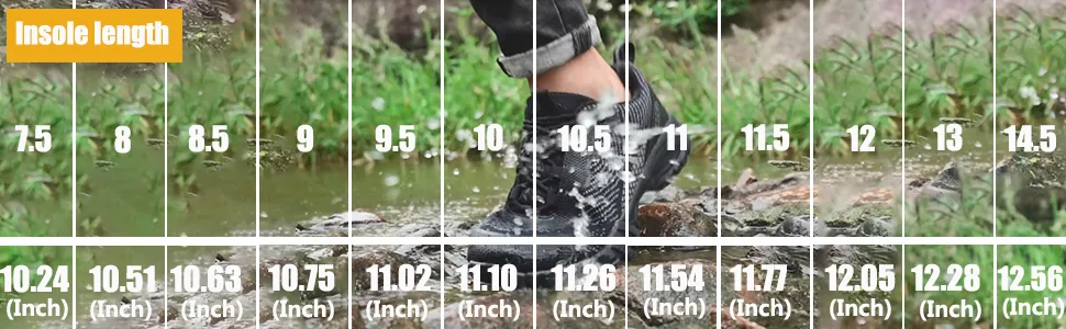 ulogu Men's Waterproof Hiking Shoe Comfy Lightweight All Day Work Walking Shoes 6-Month Warranty 14.5 Black - size chart