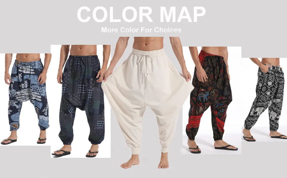 AITFINEISM Mens Cotton Baggy Hippie Boho Gypsy Aladdin Yoga Harem Pants Large Brown - harem pants