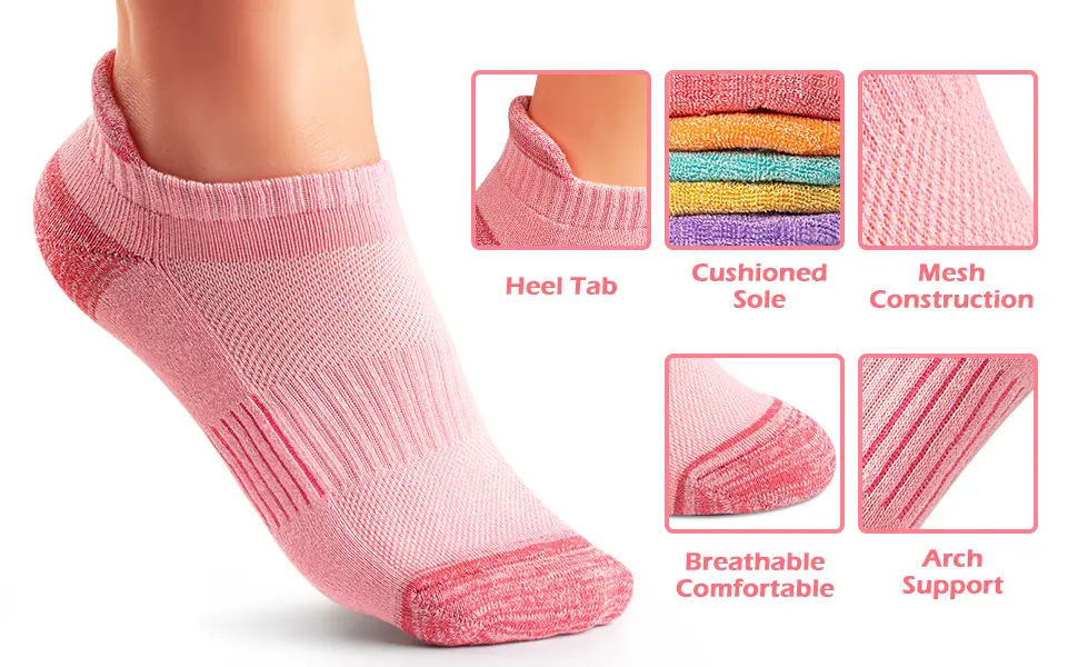 Gonii Ankle Socks Womens Running Athletic No Show Socks Cushioned 5-Pairs 5 Pairs Multicolor 8-10 - pink socks