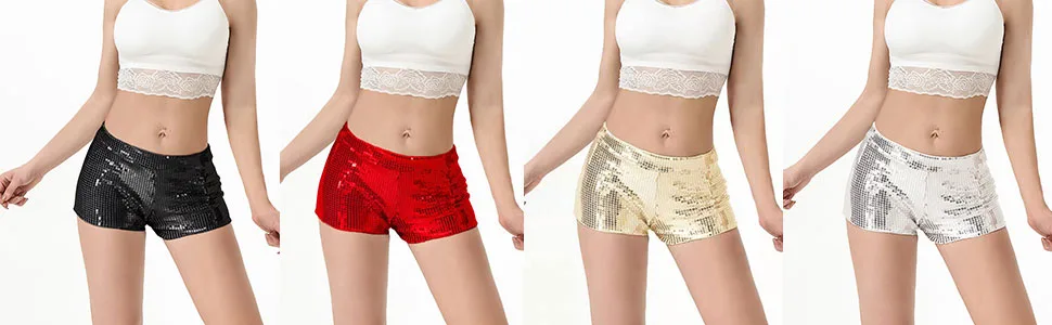 JUST BEHAVIOR Women's Sequin Shimmer Sexy Rave Booty Metallic Shorts Black Red Silver Gold Black Large - product information 2