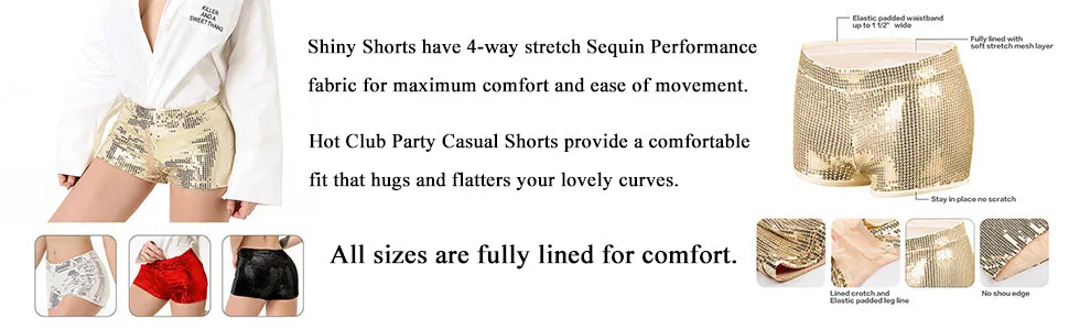 JUST BEHAVIOR Women's Sequin Shimmer Sexy Rave Booty Metallic Shorts Black Red Silver Gold Black Large - product information 3