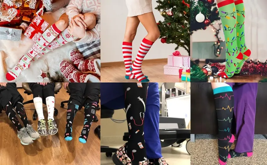 Compression Socks Women and Men, 20-30mmHg, Best for Nurses, Travel, Pregnancy 3 Pairs Printing Medium - christmas compression socks nurse compression socks