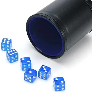 Harbor Loot Red Dice Shaker Cup Complete with Matching Dice Set of Six Red Translucent Dice - Blue Dice Roll