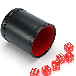 Harbor Loot Red Dice Shaker Cup Complete with Matching Dice Set of Six Red Translucent Dice - Red dice cup and matching red dice