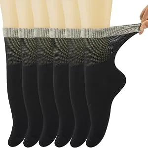 Yomandamor Womens Bamboo Diabetic Crew Socks With Seamless Toe,6 Pairs Size 9-11 9-11 6 Pairs White - BD-S-0107