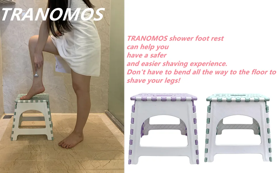 Shower Foot Rest, TRANOMOS Shower Stool for Shaving Legs, Folding Plastic Shower Step Stool for Inside Shower, Waterproof Pedicure Stand Foot Rest for Corner, Green - product information 1
