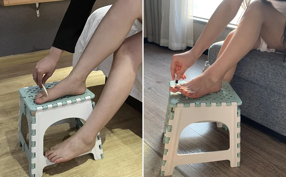 Shower Foot Rest, TRANOMOS Shower Stool for Shaving Legs, Folding Plastic Shower Step Stool for Inside Shower, Waterproof Pedicure Stand Foot Rest for Corner, Green - product information 5