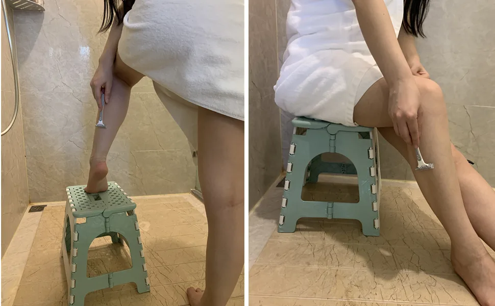 Shower Foot Rest, TRANOMOS Shower Stool for Shaving Legs, Folding Plastic Shower Step Stool for Inside Shower, Waterproof Pedicure Stand Foot Rest for Corner, Green - product information 6