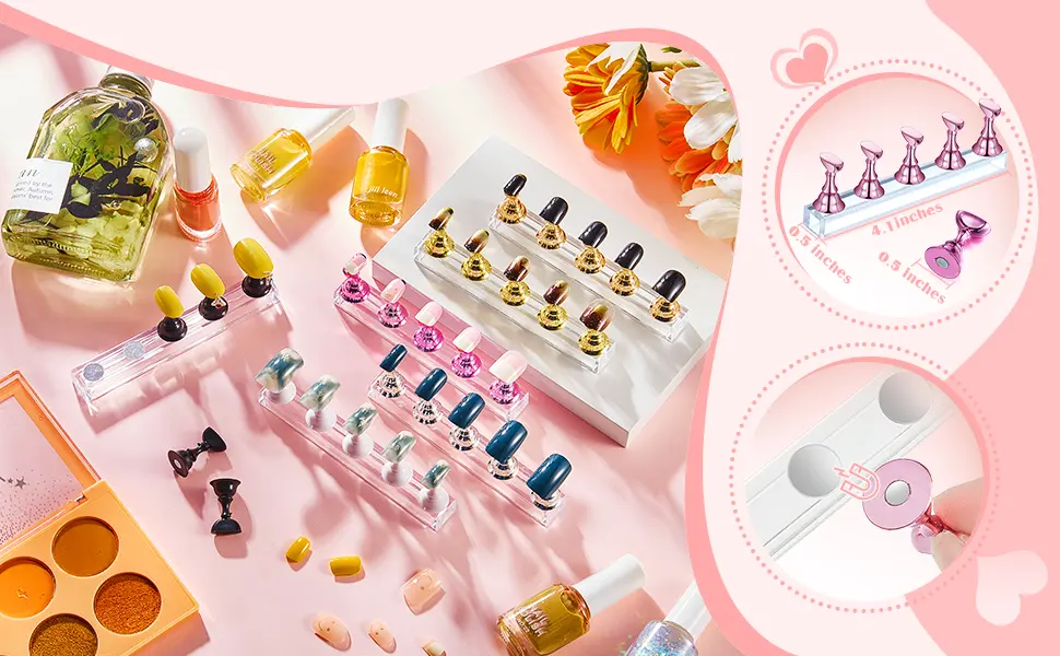 2 Sets Acrylic Nail Display Stand Nail Tip Practice Stand Magnetic Nail Practice Holder Fingernail DIY Nail Stand for False Nail Tip Manicure Tool (Gold and Silver) - product information 2