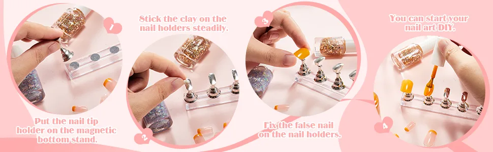 2 Sets Acrylic Nail Display Stand Nail Tip Practice Stand Magnetic Nail Practice Holder Fingernail DIY Nail Stand for False Nail Tip Manicure Tool (Gold and Silver) - product information 4