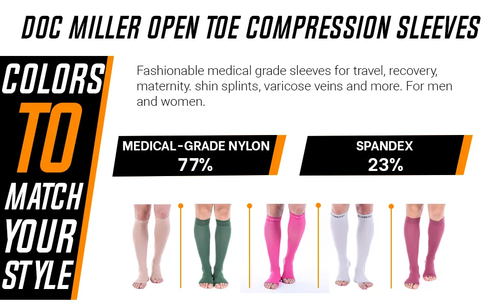 Doc Miller Open Toe Compression Socks 1 Pair 15-20 mmHg Firm Support Beige Large - support toe calf womens size sleeve mens sock nurse mujer foot pack large ted accessories supplies