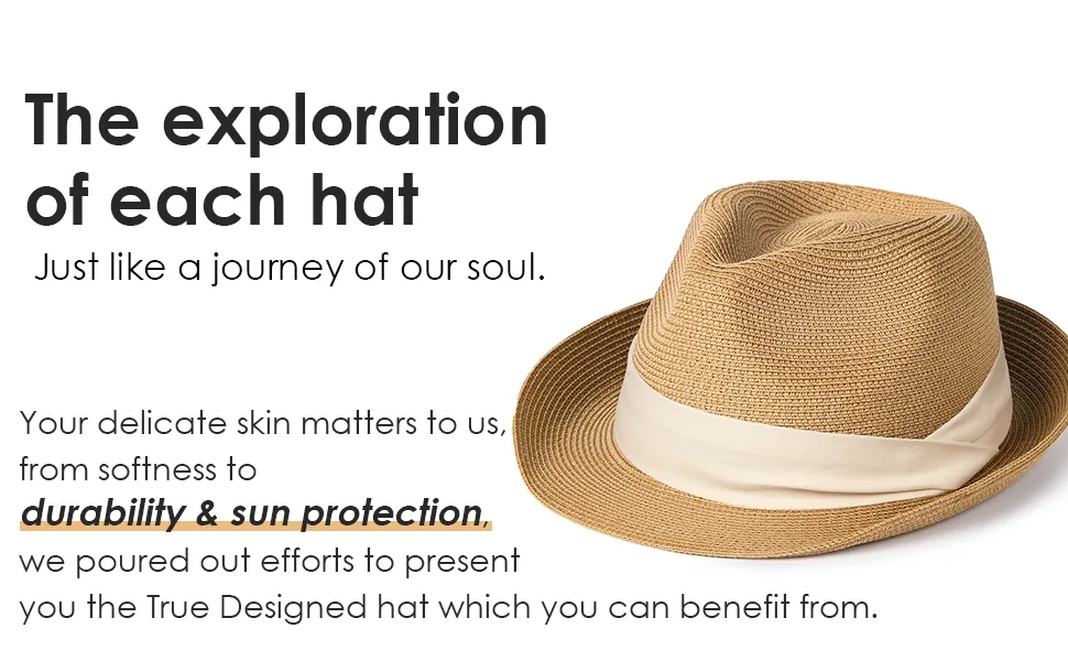 FURTALK Fedora Straw Sun Hat for Men Women Foldable Roll Up Short Brim Trilby Hat Panama Beach Hat UPF 50+ Beige Medium-Large - fedora hat