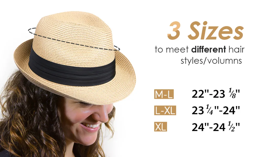 FURTALK Fedora Straw Sun Hat for Men Women Foldable Roll Up Short Brim Trilby Hat Panama Beach Hat UPF 50+ Beige Medium-Large - fedora hat