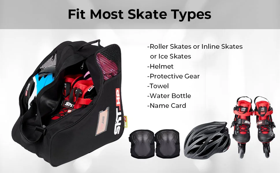 Roller Skate Bag with Adjustable Shoulder Strap for Kids and Adults to Hold Inline Skates Roller Skates Knee Pads BLACK - Fit most skate types