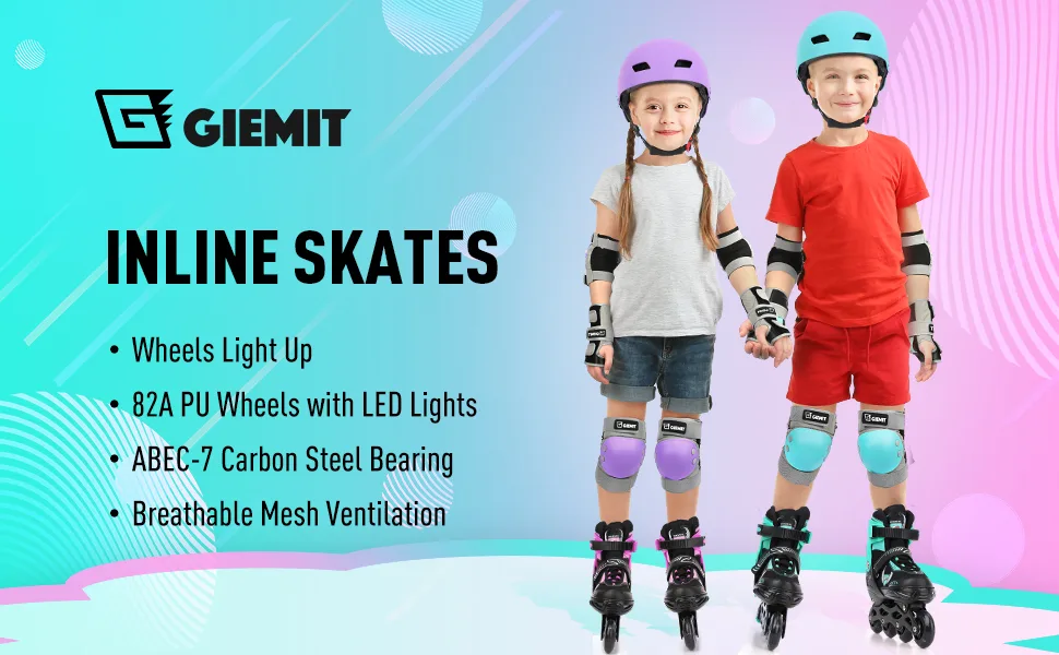 GIEMIT Adjustable Inline Skates for Ages 3-6 Toddler & 5-8 Kids, Outdoor Roller Skates for Girls Boys Beginners with Light up Wheels Pink Medium - inline sakte for kids
