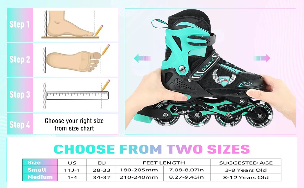 GIEMIT Adjustable Inline Skates for Ages 3-6 Toddler & 5-8 Kids, Outdoor Roller Skates for Girls Boys Beginners with Light up Wheels Pink Medium - Inline Skates for Kids
