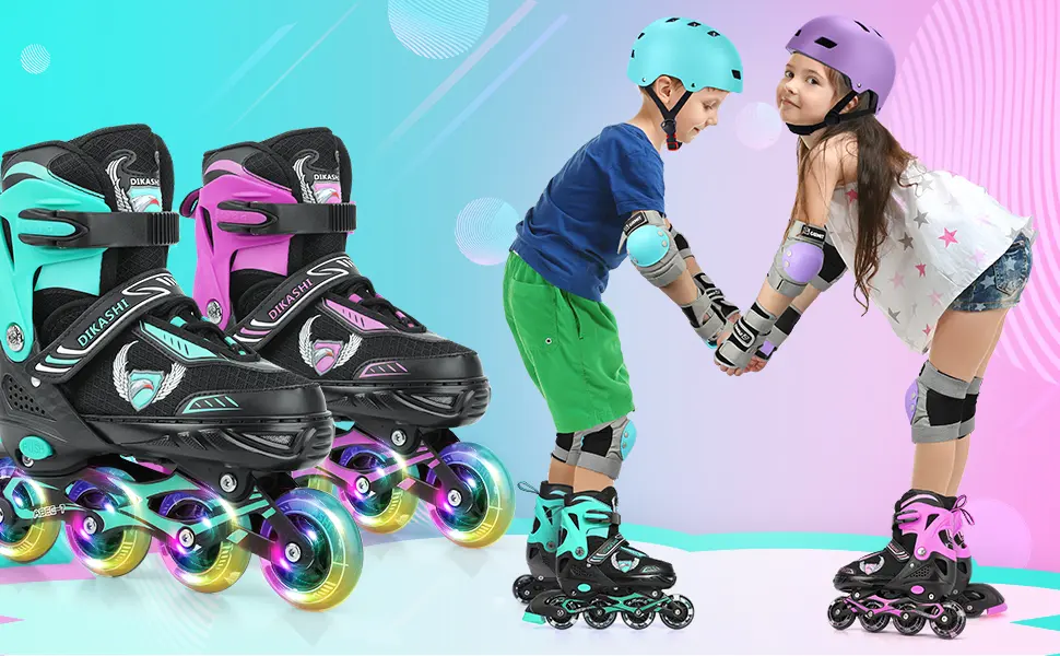 GIEMIT Adjustable Inline Skates for Ages 3-6 Toddler & 5-8 Kids, Outdoor Roller Skates for Girls Boys Beginners with Light up Wheels Pink Medium - SKATE FUN!