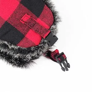 ONWAY Buffalo Plaid Aviator Fur Trapper Hat Ushanka Eskimo Russian Bomber Hat with Ear Flaps for Women Men Red - product information 4