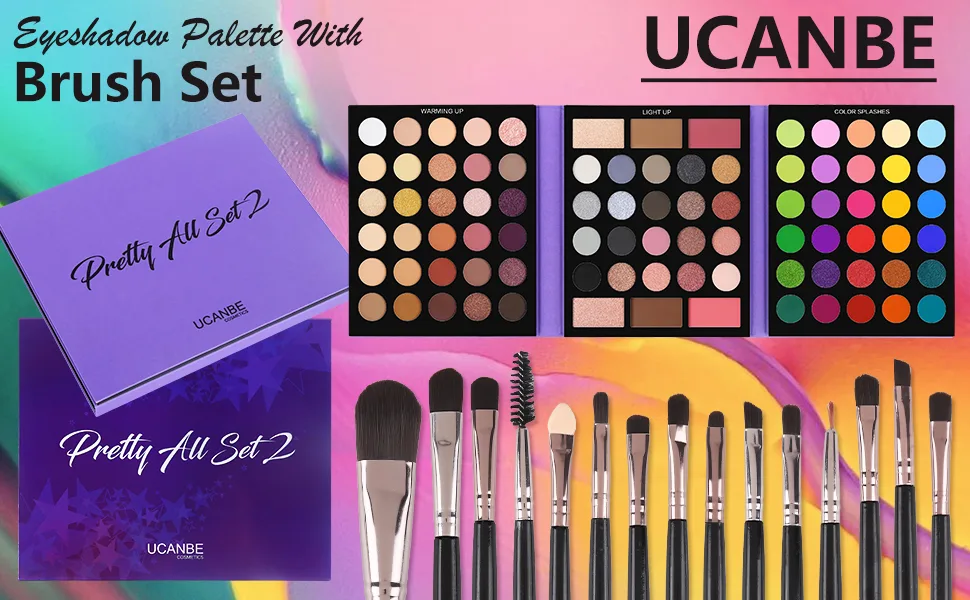 UCANBE Eyeshadow Palette with 15Pcs Brushes Makeup Set, Pigmented 86 Colors Make Up Palettes Sets, Matte Shimmer Glitter Eye Shadow Pallet Highlighters Contour Blush Powder Brush Beauty Kit Palette B + Black Brush - UCANBE Pretty All Set Eyeshadow Palette Makeup Set
