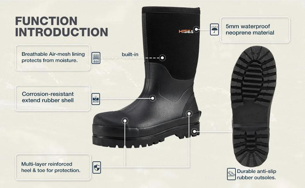 HISEA Men's Rain Boots Waterproof Work Boots Insulated Rubber Boot 9 Camo - rain boots men rubber work boots