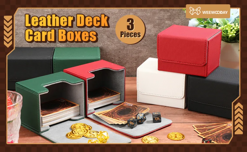 Weewooday 3 Pieces Leather Deck Card Boxes Cards Deck Game Box for 100 Plus Cards Compatible with MTG Commander Decks (Black Blue, Red, Green,) Black Blue, Red, Green Horizontal - product information 1