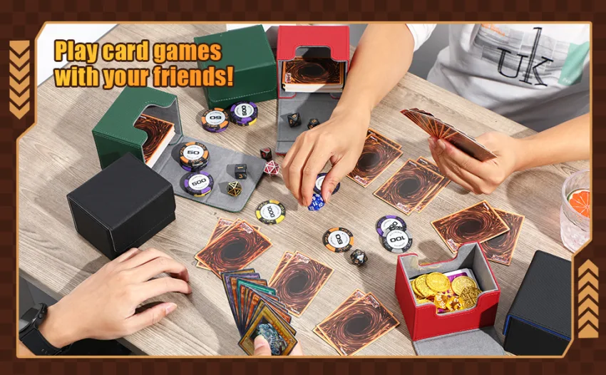 Weewooday 3 Pieces Leather Deck Card Boxes Cards Deck Game Box for 100 Plus Cards Compatible with MTG Commander Decks (Black Blue, Red, Green,) Black Blue, Red, Green Horizontal - product information 7
