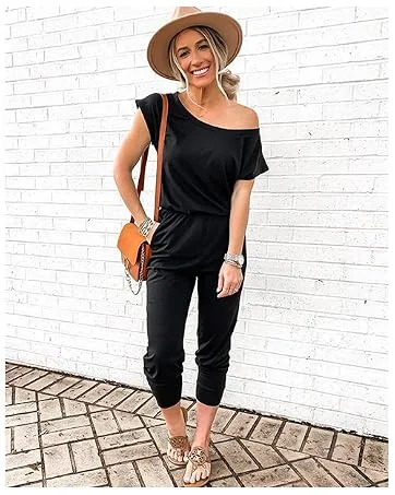 PRETTYGARDEN Women's Two Piece Outfit Short Sleeve Pullover with Drawstring Long Pants Tracksuit Jogger Set A-black Medium - PRETTYGARDEN