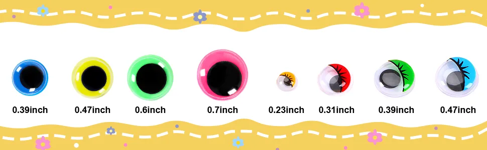 1000 Pcs Self Adhesive Googly Wiggle Eyes for DIY, Multi Colors and Sizes Craft Sticker Eyes Multicolor A 6-12MM - Googly Eyes