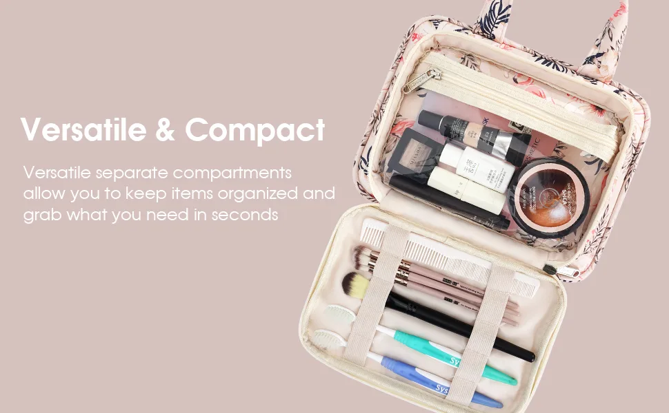 Narwey Full Size Toiletry Bag Women Large Makeup Bag Organizer Travel Cosmetic Bag for Essentials Accessories (Blue Leaf) - product information 4