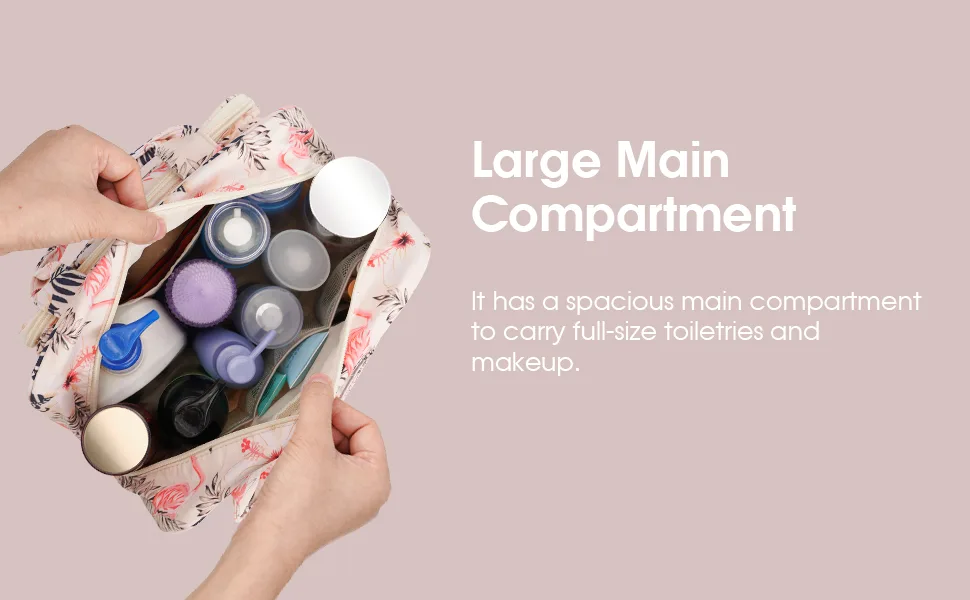 Narwey Full Size Toiletry Bag Women Large Makeup Bag Organizer Travel Cosmetic Bag for Essentials Accessories (Blue Leaf) - product information 5