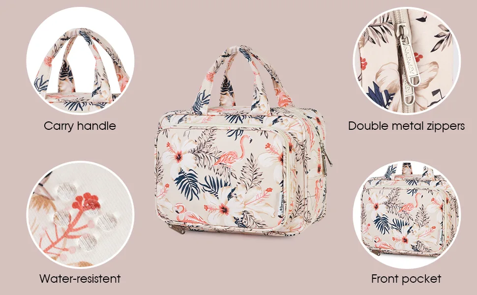Narwey Full Size Toiletry Bag Women Large Makeup Bag Organizer Travel Cosmetic Bag for Essentials Accessories (Blue Leaf) - product information 7