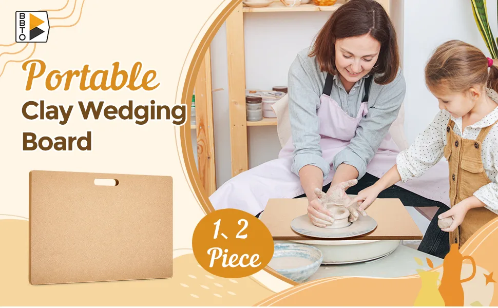 Portable Clay Wedging Board Clay Board with Built in Handle Wooden Mat Mud Board for Clay Crafts Arts Making, 12 x 18 Inch (1 Piece) - product information 1