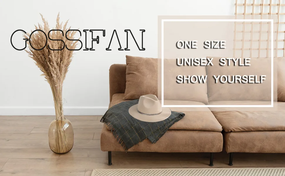 Gossifan Classic Wide Brim Fedora Hat with Chain Belt Buckle Wine Red 7 1/8-7 1/4 - beige